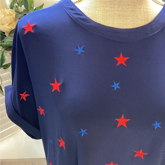 Stylish Classic 4th of July Blue Star-Patterned Women's Top - Picture 2 of 4